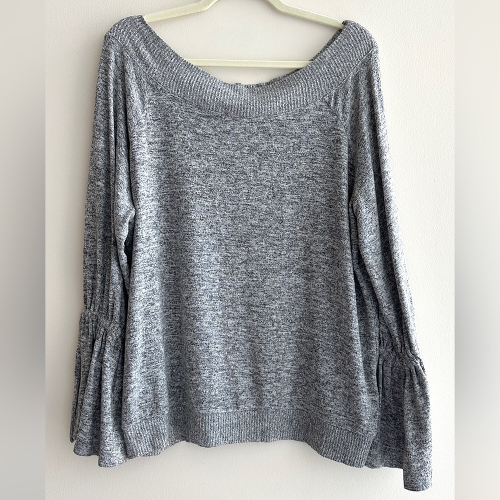 Express One Eleven Off-the-Shoulder Balloon Sleeve Grey Heather Sweater, Size L